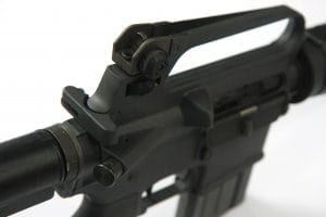 Closeup of large black firearm